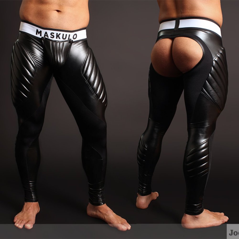Maskulo Open Back Leggings 2.0 with removable Cod Piece, Black, 2XL =39”, New
